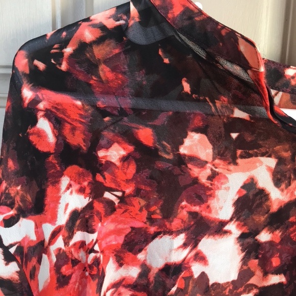 Ana SzL Button Down Blouse Pink/Blk Long Sleeve V Neck Button Cuffs - Picture 6 of 10